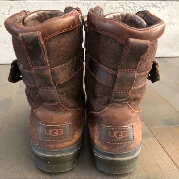 UGG Brown Wool Leather Boots Booties Winter Waterproof Women’s US 6, EUR 37 - Picture 5 of 16